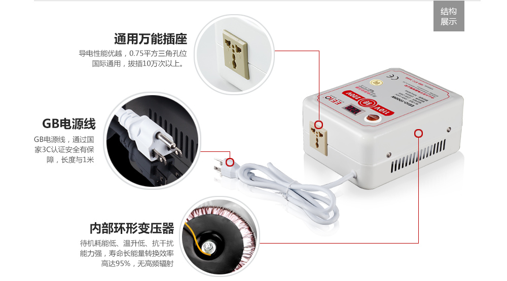 帶電壓顯示變壓器110v轉(zhuǎn)220v背面結(jié)構(gòu)圖