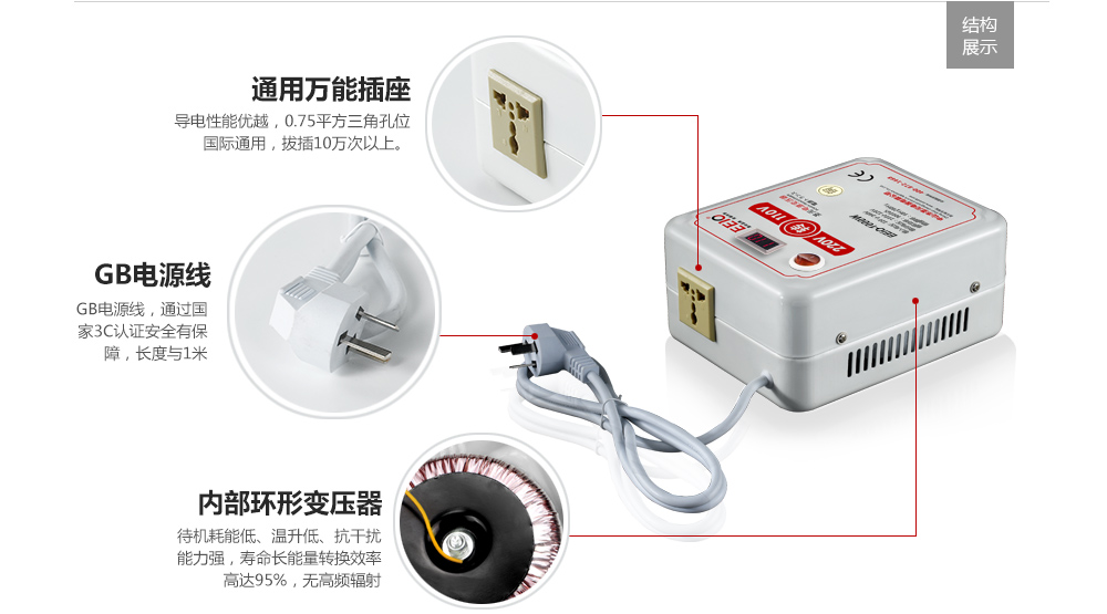 帶電壓顯示220v轉110v變壓器背面結構圖